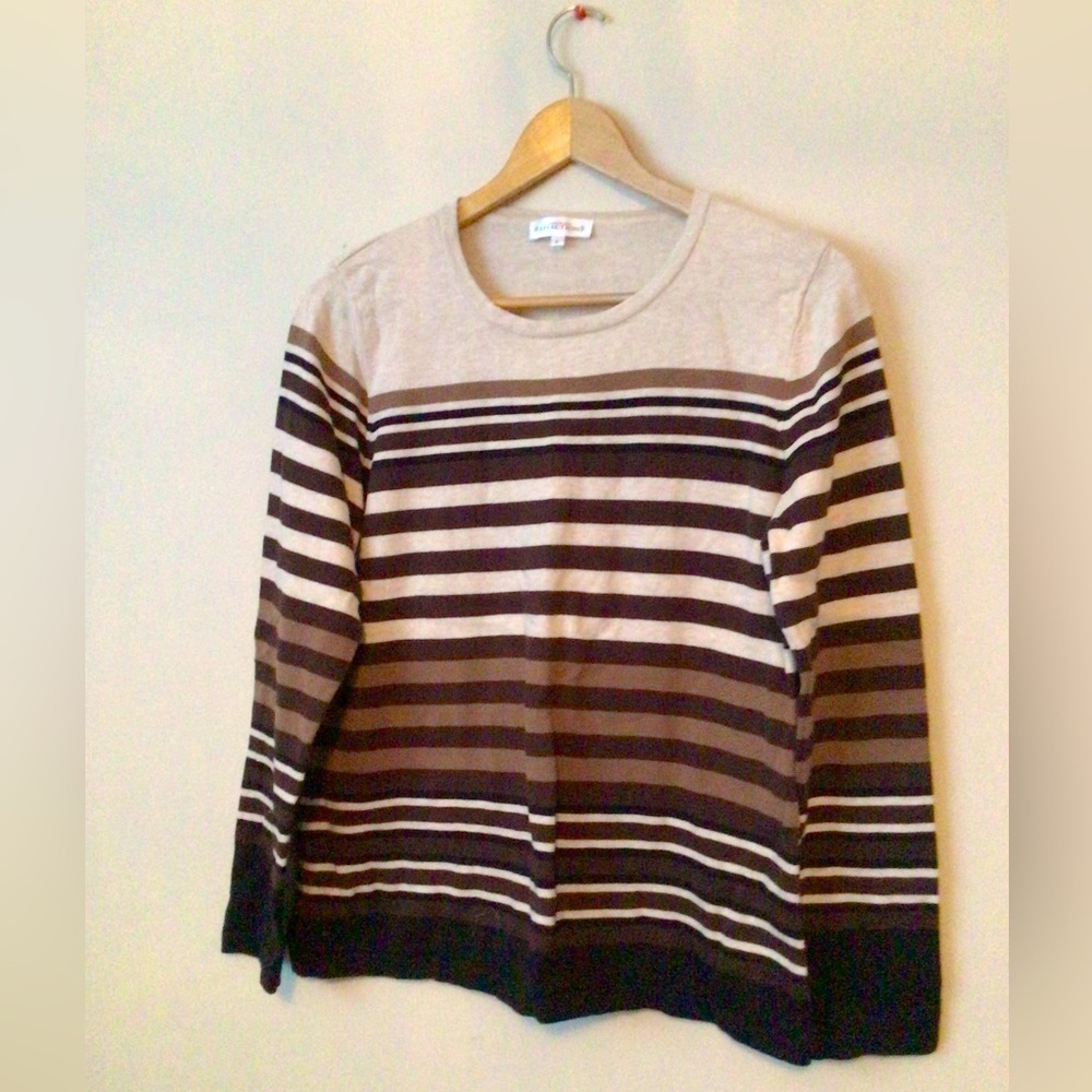Northern Reflections Striped Crewneck Sweater in Black, Brown, Cream